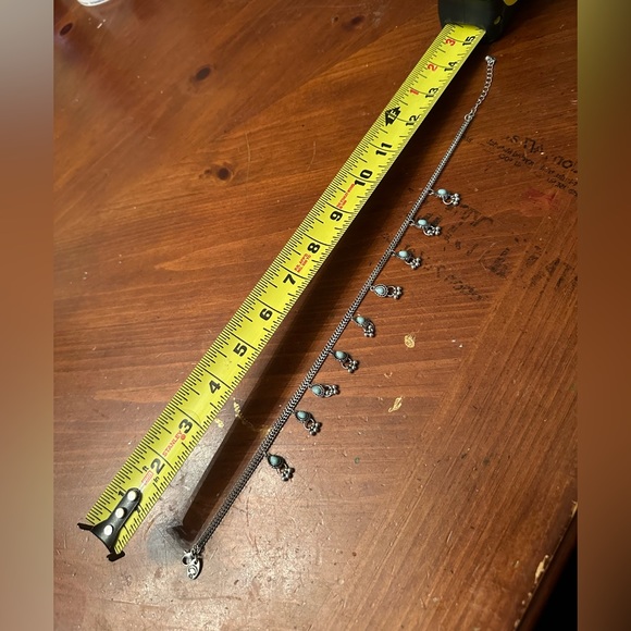 Silvertone choker or anklet with light blue dangles - Picture 3 of 3